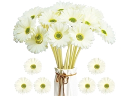 Buquê de Flores Artificiais Margaridas e Gerberas, 38 Cm, para Casamento BRILVIBERA (branco, 18 Unidades)