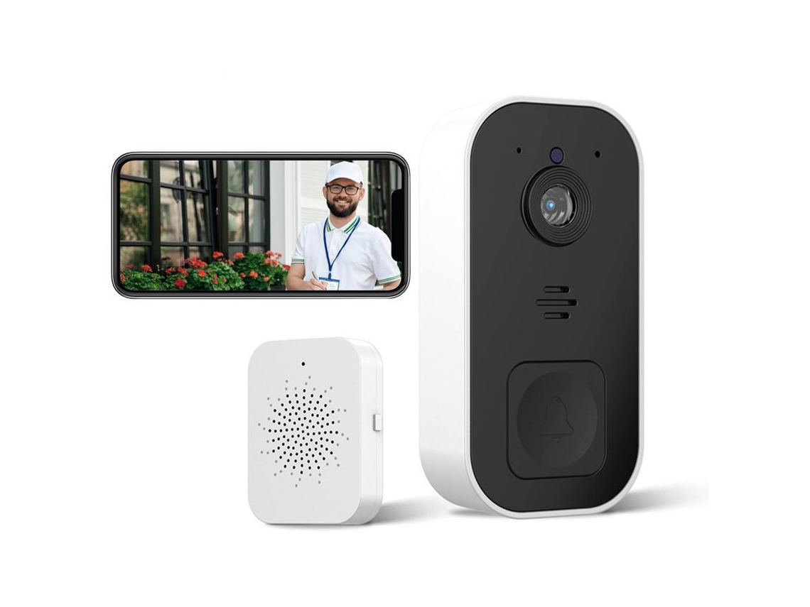 2026 timbre de Porta Sem Fio com Câmera Wifi 2.4ghz Visão Noturna Hd Áudio Bidirecional 720p 120° Branco