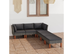 Vidaxl 6 Pcs Conjunto Lounge De Jardim C/ Almofadões Vime Pe Cinzento