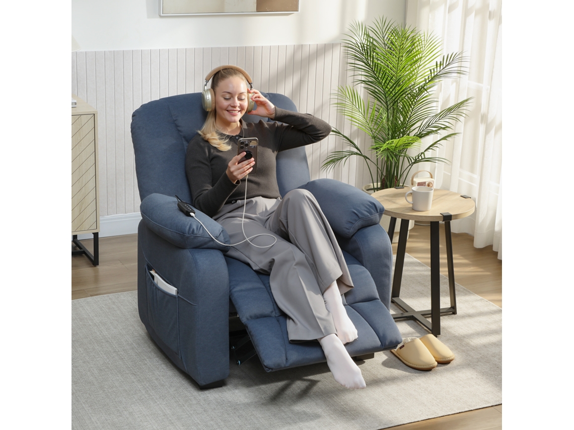 Poltrona Elétrica Reclinável Azul 96x90x105 Cm, Silenciosa, com Memória, Apoio para os Pés, Controle Remoto e Porta Usb