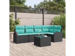 Vidaxl Conjunto De Sofá De Jardim 6 Unid. Preto E Turquesa Vime Pe