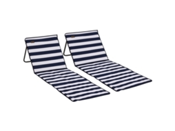 Conjunto De 2 Esteiras De Praia Dobrável Esteiras Acolchoadas Com Encosto Reclinável 142x51x40 Cm Branco E Azul, Struttura Resistente Per Uso Duraturo