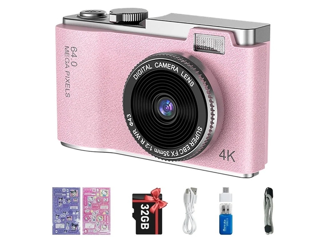 Minicâmera Compacta 4k Hd, Câmera Digital De 24 Polegadas, Tecido, 32g, Rosa,