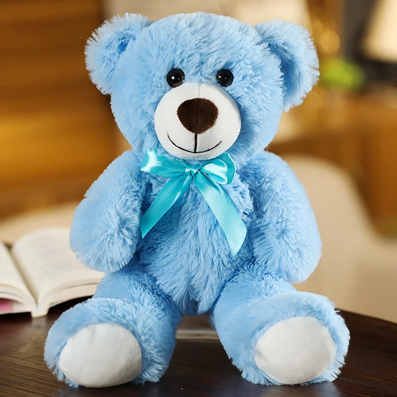 Lindo e Adorável Urso de Pelúcia Colorido com Laço, em Estilo Desenho Animado. MDUG (azul, 35cm)