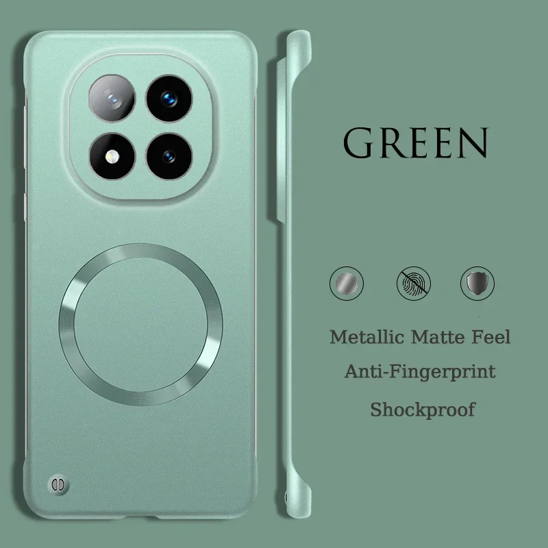 (verde, Redmi Note 14) Capa Protetora Magnética Ultrafina E Luxuosa, Sem Moldura De Metal, Com Super Proteção Contra Impactos.