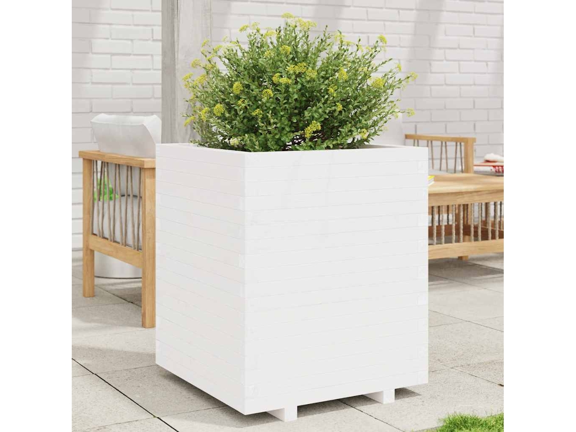 Vidaxl Vaso/floreira De Jardim 60x60x72,5 Cm Pinho Maciço Branco