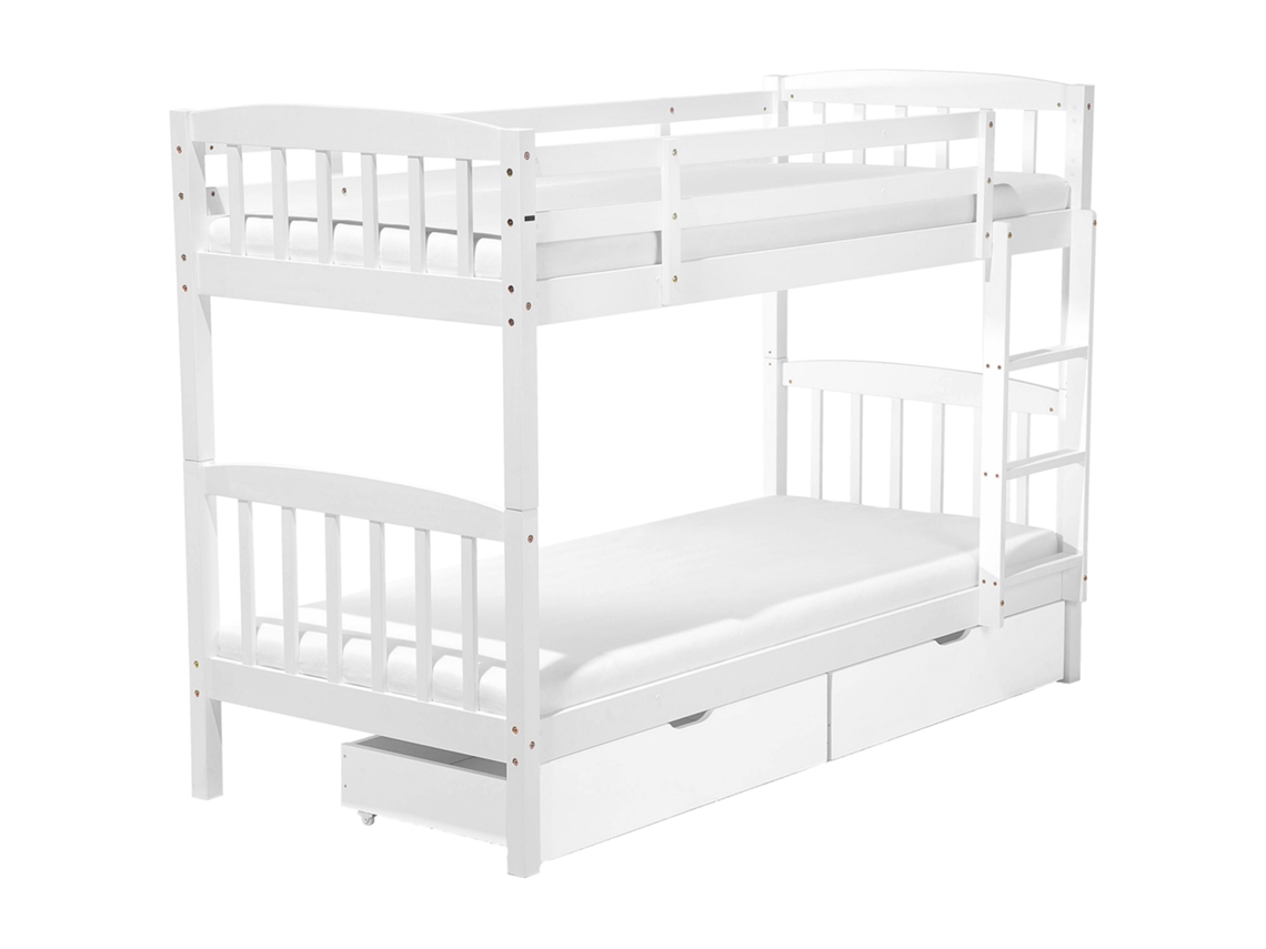 Beliche Com Gavetas Para Crianças Beliani Revin De Madeira De Pinho Branco 90x200