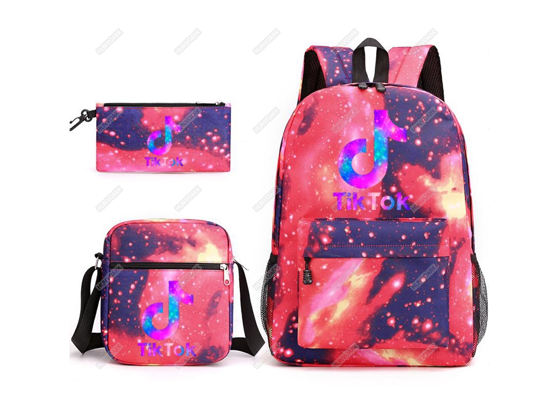 Mochila Tik Tok Cartoon Anime Mochila Escolar Mochila de Viagem Conjunto FEGAR 2 com 3