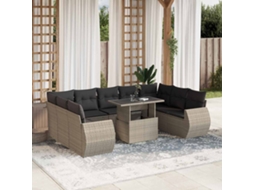 Vidaxl 10 Pcs Conj. Sofás Jardim Com Almofadões Vime Pe Cinzento-claro
