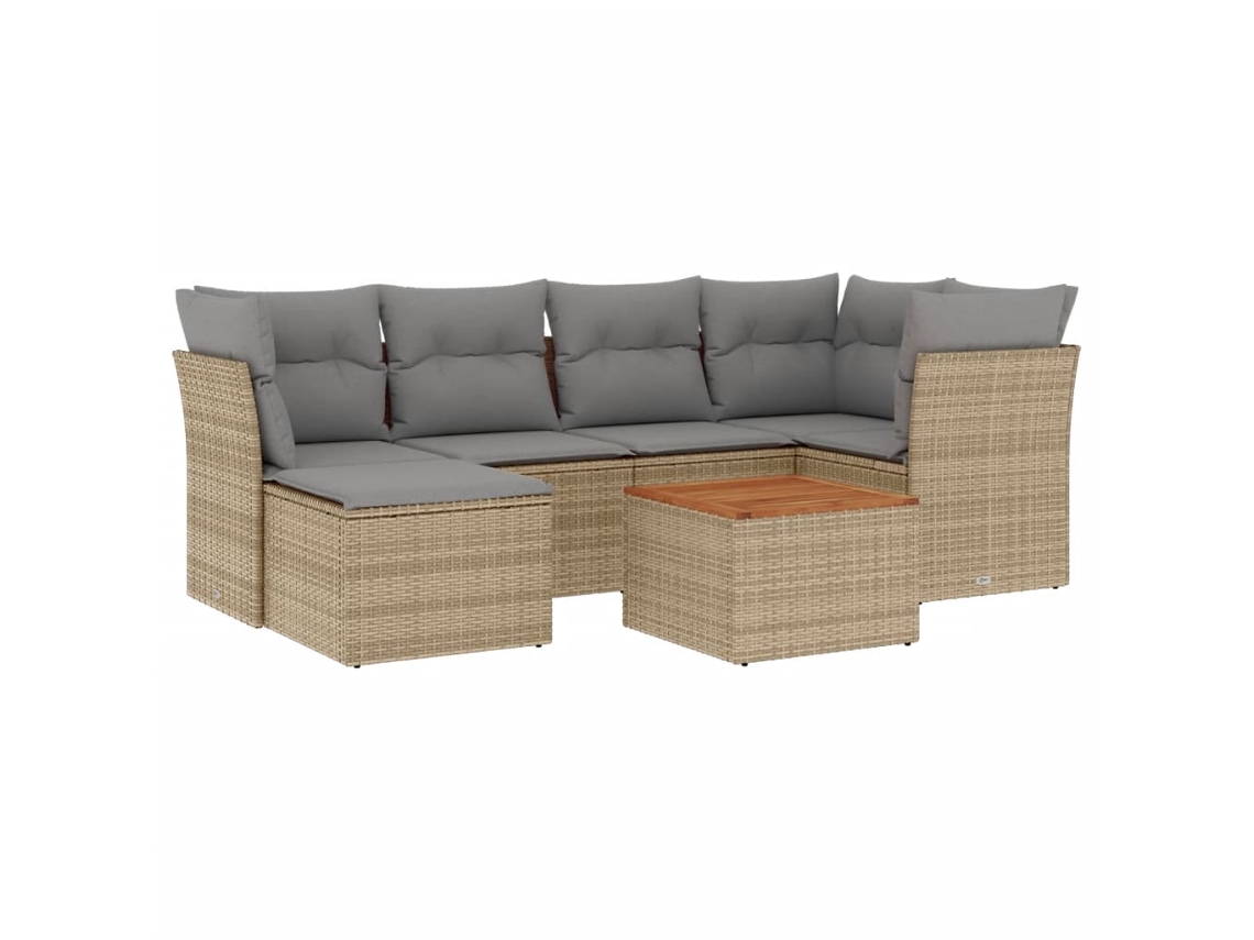 Conjunto 7 sofás jardim c/ almofadões VIDAXL vime PE bege misturado
