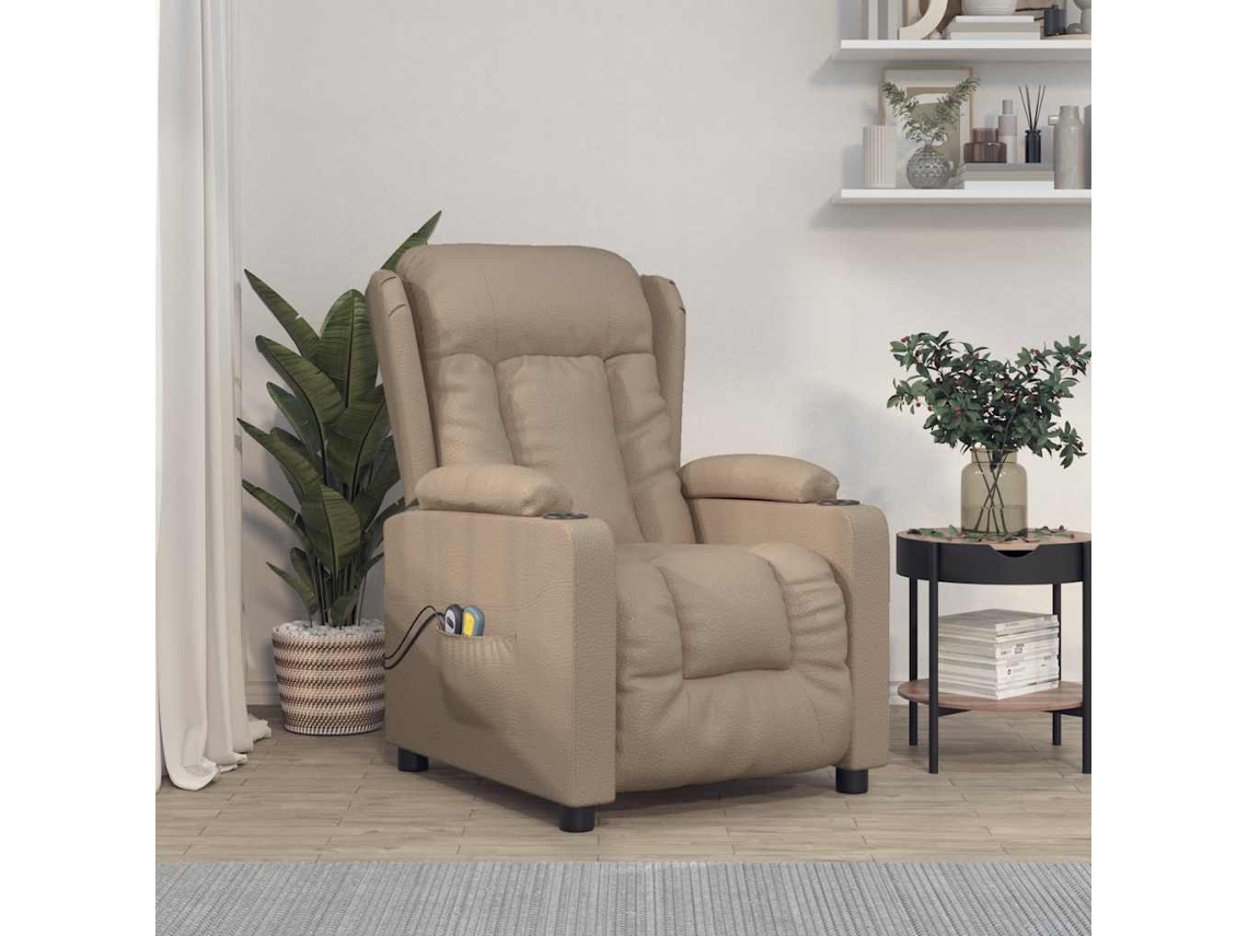 Vidaxl Poltrona Massagens Reclinável Elétrica Couro Artif. Cappuccino