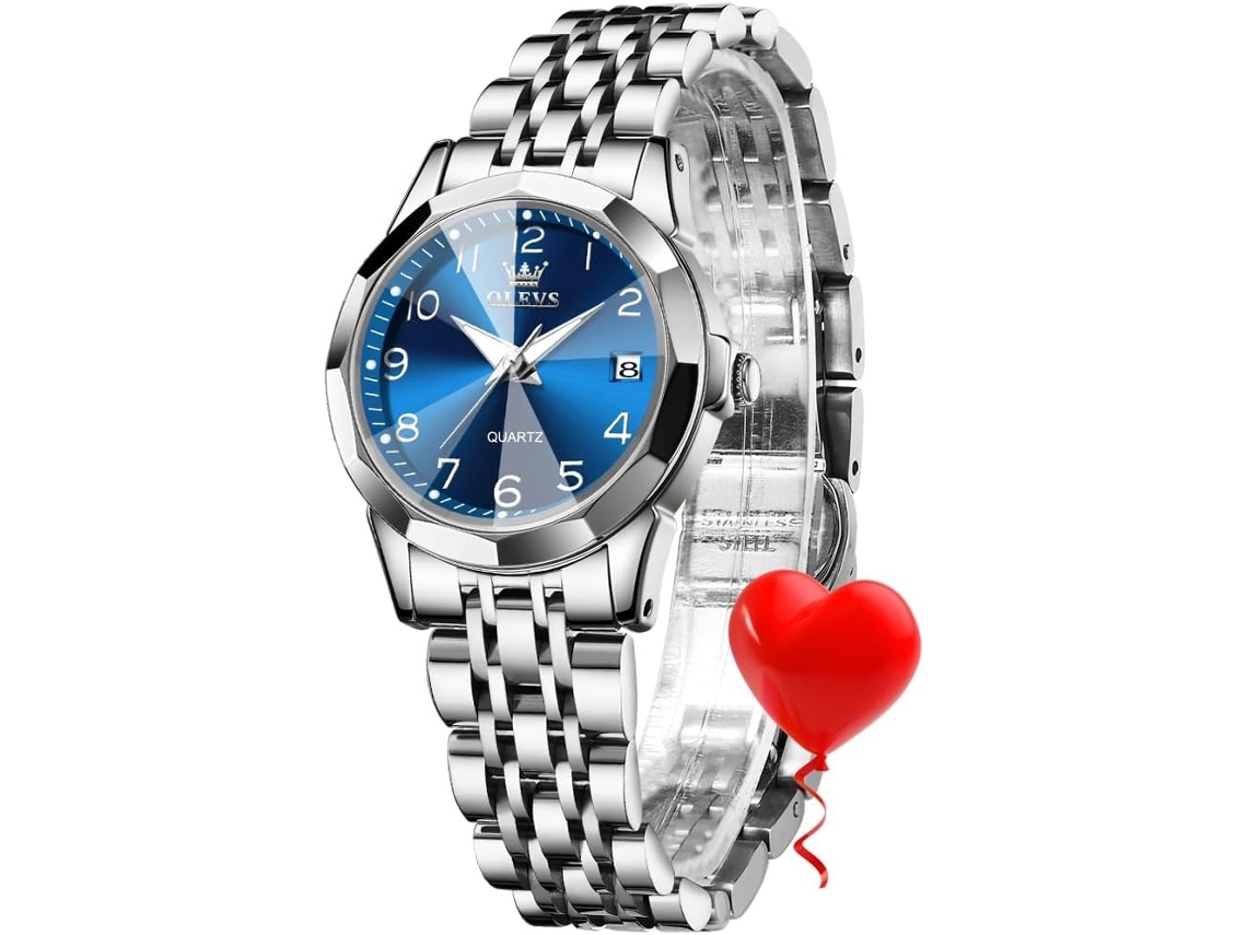 Lurelia Relógio Feminino, Movimento De Quartzo, Luminoso, Duplo Fuso/mostrador, Detalhes Com Strass, 9 Mm, Aço Inoxidável, Resistente À Água, Prata