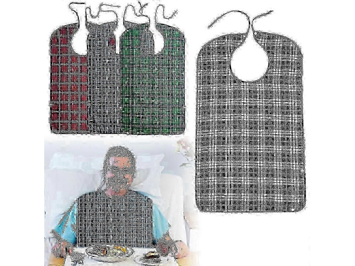 Babadores Para Adultos, Pacote Com 4 Babadores Para Adultos Com Botão De Pressão E Amarração, Babador Impermeável Para Adultos, Babador Reutilizá