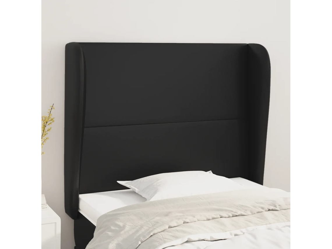 Cabeceira Cama C/ Abas Couro Artificial 83x23x118/128 Cm Preto