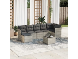 Vidaxl 8 Pcs Conj. Sofás Jardim C/ Almofadões Vime Pe Cinzento-claro