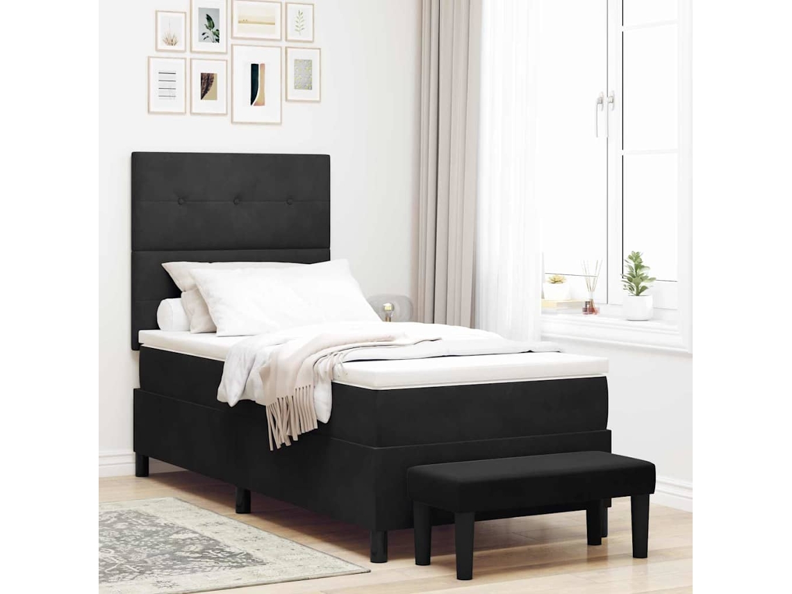 Vidaxl Cama Box Com Almofada Com Cabeceira Preto 190 X 90 Cm Veludo