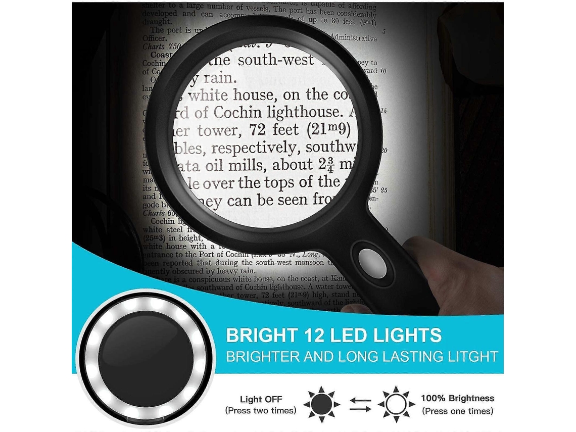 Lupa De Mão Iluminada 10x Com 12 Luzes Led, Lente De Aumento Para Idosos D Aquaforge