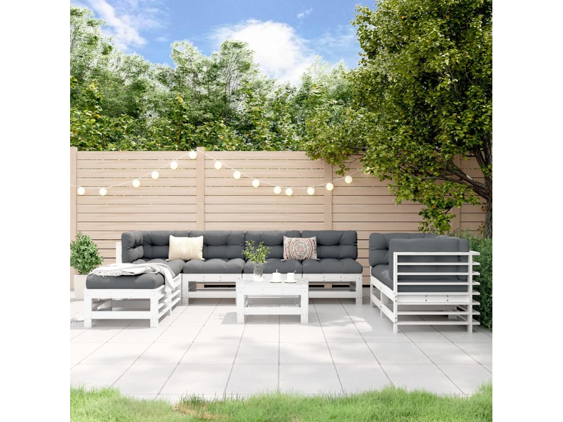 Vidaxl 9 Pcs Conjunto Lounge De Jardim Pinho Maciço Branco