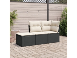 Conjunto de sofá de jardim de 3 peças com almofadas Vime Pe preto Lovely Home