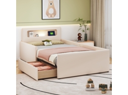 Cama Criança 90x200 Cm Luz Noturna Usb Prateleiras Lados Seguros Bege