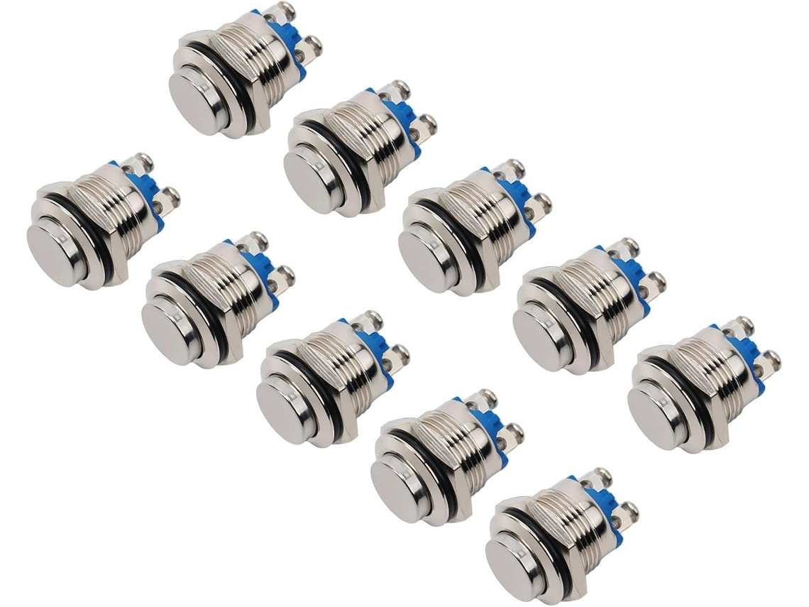 10-interruptores De Botão Pressão Momentâneo Metálicos 16mm, Interruptor De Botão Pressão Momentâneo Metálico À Prova D