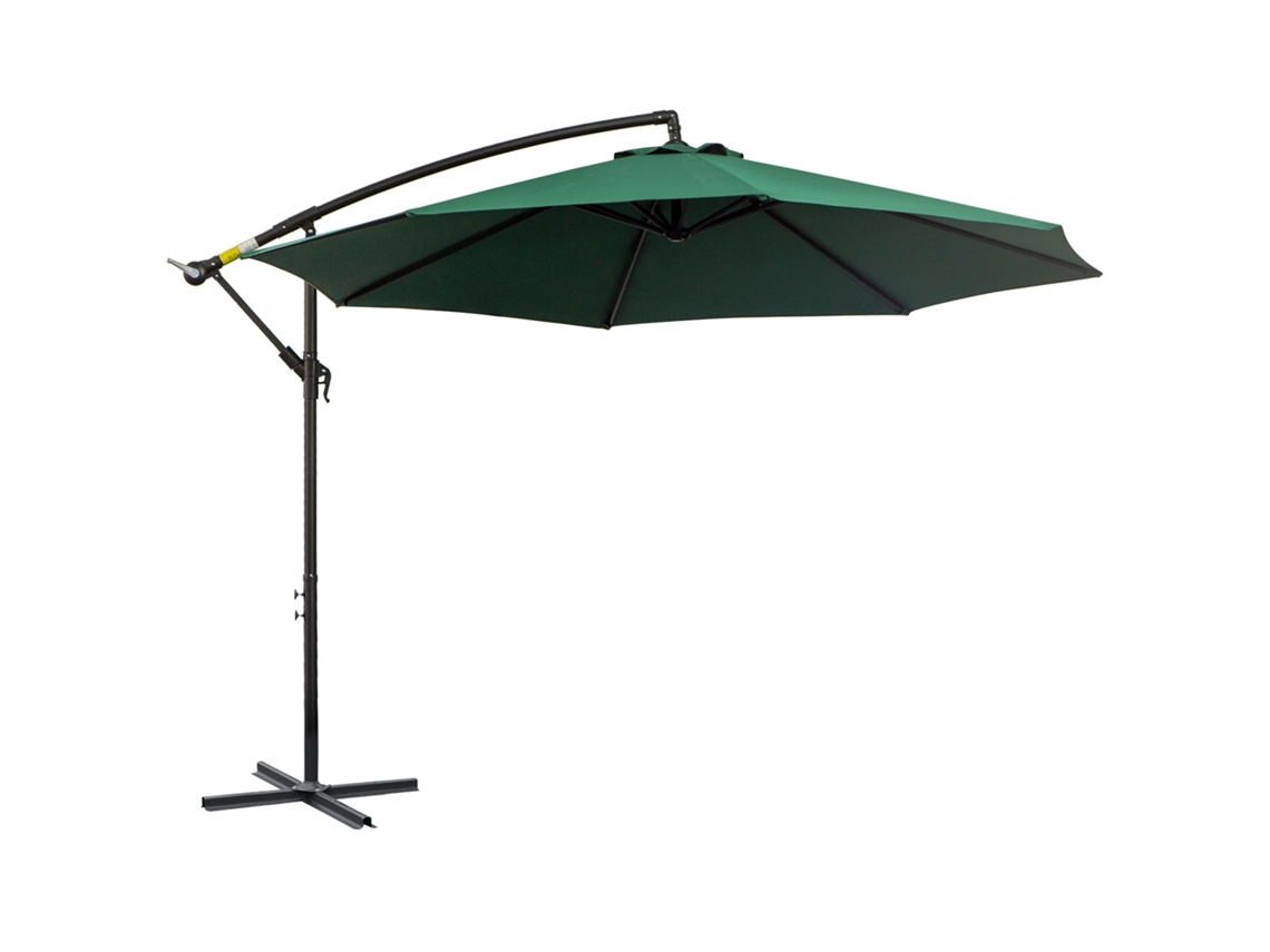 Chapéu De Sol De Jardim Ø295x245cm Chapéu De Sol Excêntrico Inclinável Com Manivela Base Cruzada Suporte De Aço Verde