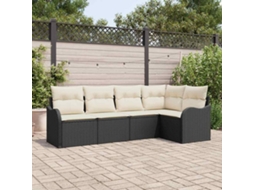 Vidaxl Conjunto De Sofá De Jardim 5 Unid. Preto Vime Pe