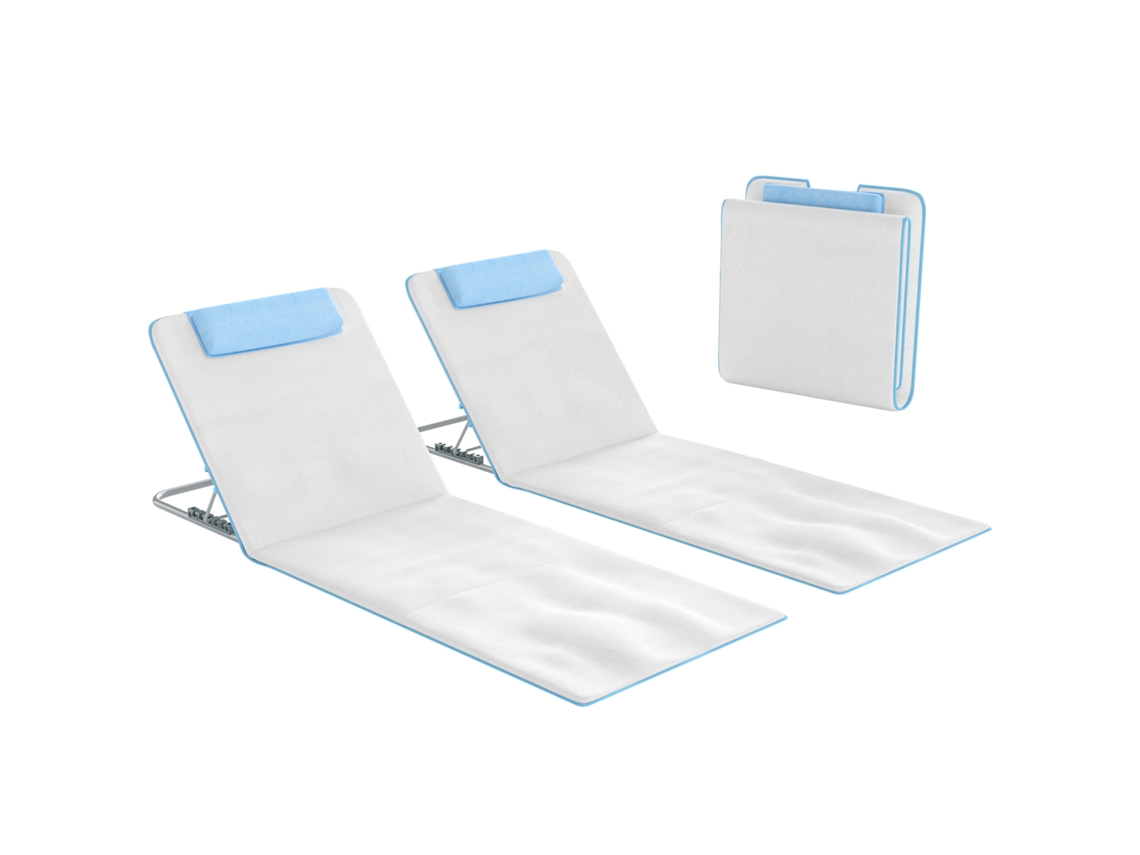 Conjunto de 2 Espreguiçadeiras Dobráveis com Encosto Ajustável e Bolsa, 48x134x36 45 Cm, Bege ESSÊNCIACASA