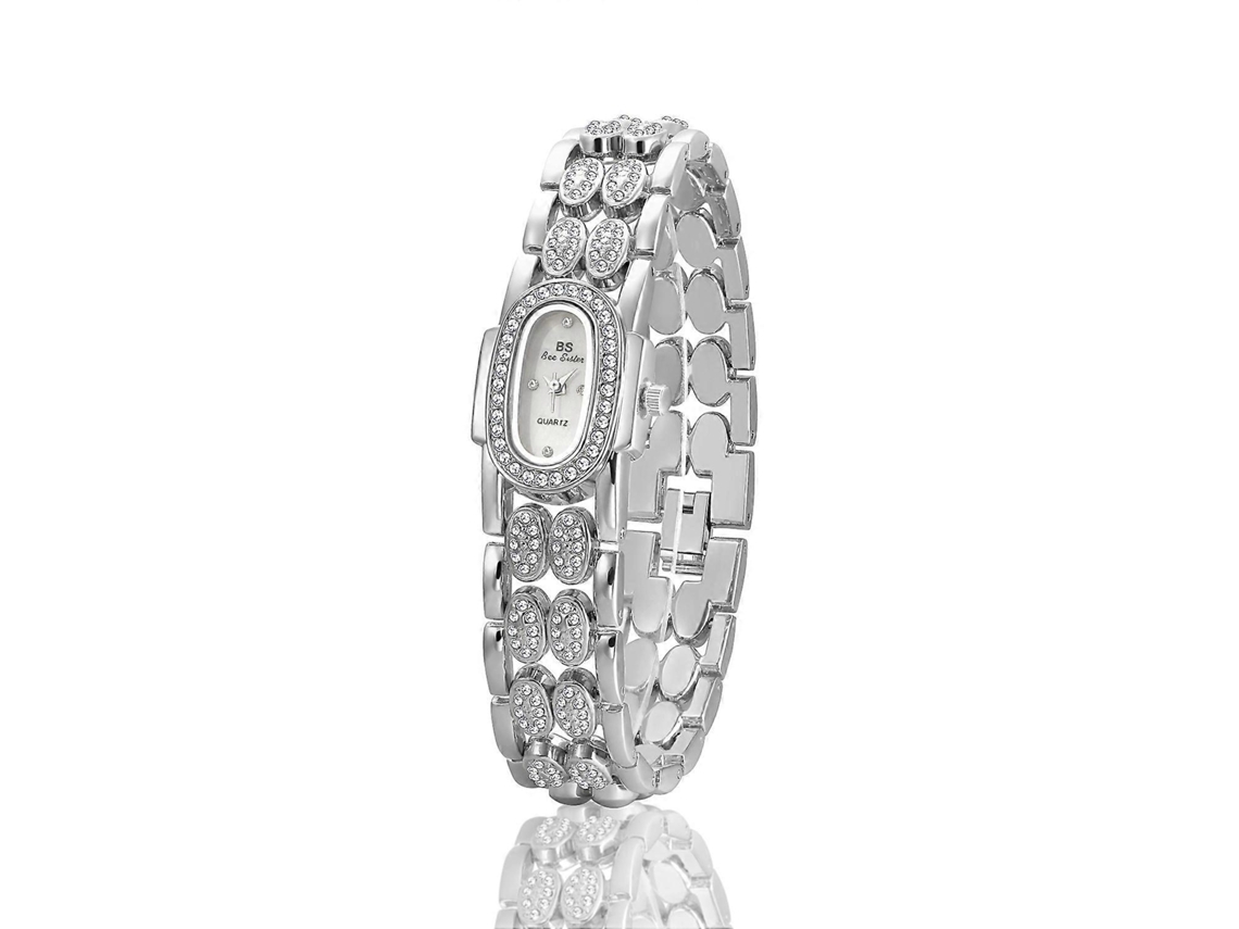 Relógio De Pulso Feminino Bs Bee Sister Em Aço Inoxidável Com Pulseira E Diamantes.