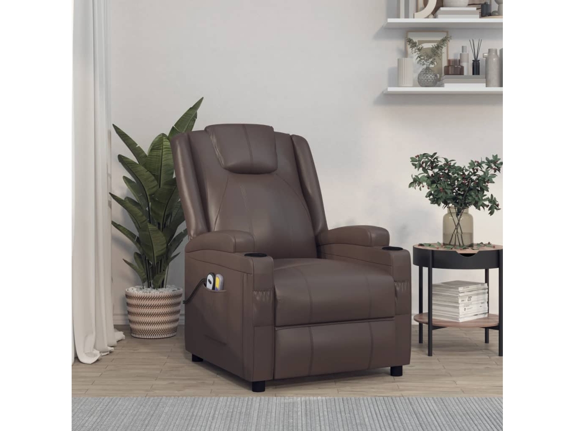 Vidaxl Poltrona De Massagens Elétrica Couro Artificial Castanho
