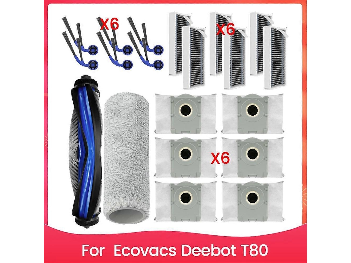 Conjunto De 20 Escovas Laterais Com Rolo, Filtro Hepa E Saco De Pó Para Aspirador De Pó Ecovacs Deebot T80._ozo