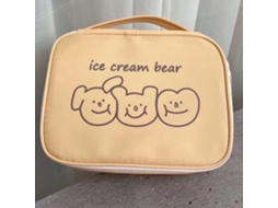 Bolsa de Maquiagem Urso Fofa Portátil de Lona com Fecho Zipper para Armazenamento de Toaletes Meninas Estudantes Amarela Threee Smile Bear