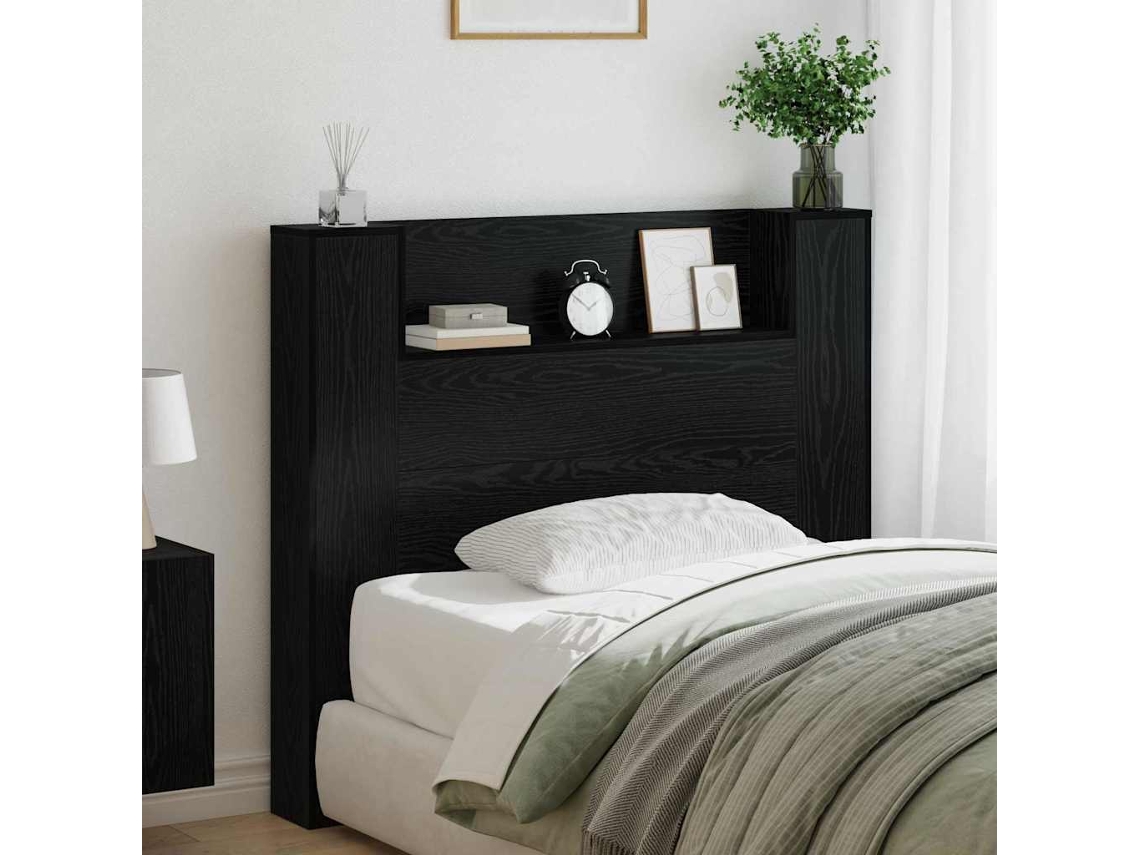 Vidaxl Cabeceira De Armazenamento Com Led Carvalho Preto