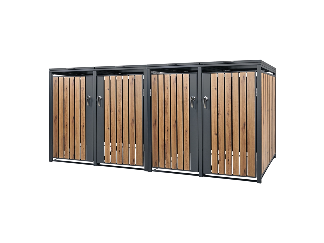 Caixotes do lixo ML-Design de 4 contentores 240L em aço antracite com aspeto de carvalho