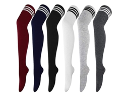 6 Pares De Meias Altas De Coxa Listradas, Calcetinadas Delgadas E Longas Para Mulheres Plus Size, Elásticas E Transpiraveis