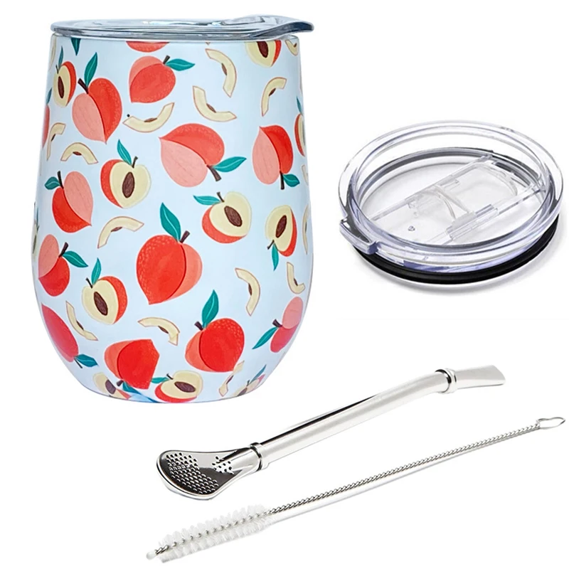 Caneca para Chá Mate, Caneca Térmica de Aço Inoxidável com Tampa Deslizante e Canudo, 355 Ml . MDUG (12 Oz)
