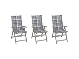 Vidaxl Cadeiras Jardim Reclináveis C/ Almofadões 3 Pcs Acácia Maciça