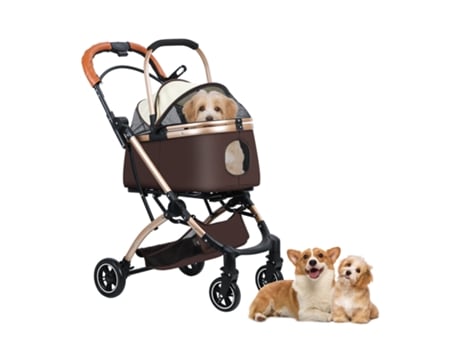 Carrinho Para Animais De Estimação Flasidu, Materiais Têxteis, Cesto Para Animais De Estimação Destacável, Malha Respirável, Castanho, 98x69x49cm