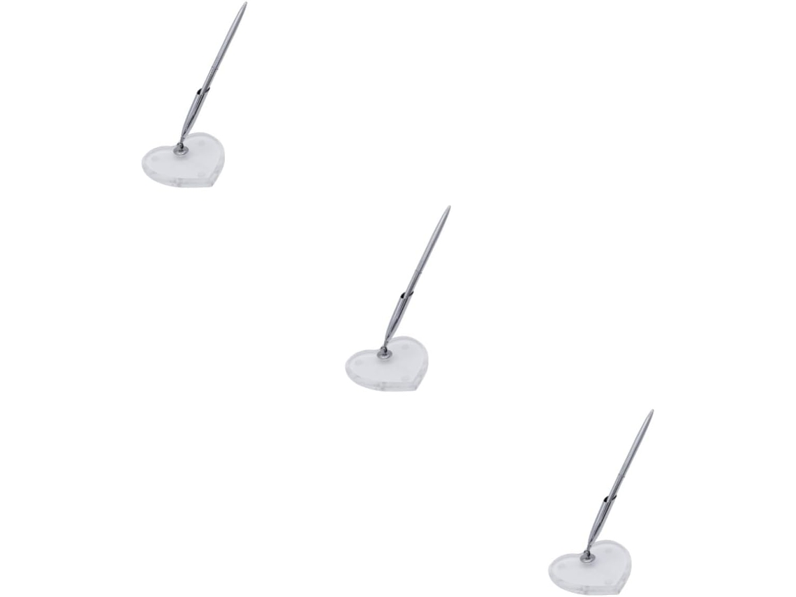Conjunto de 3 Canetas Amosfun para Convidados Casamento com Suporte Acrílico em Formato Coração Acessório El