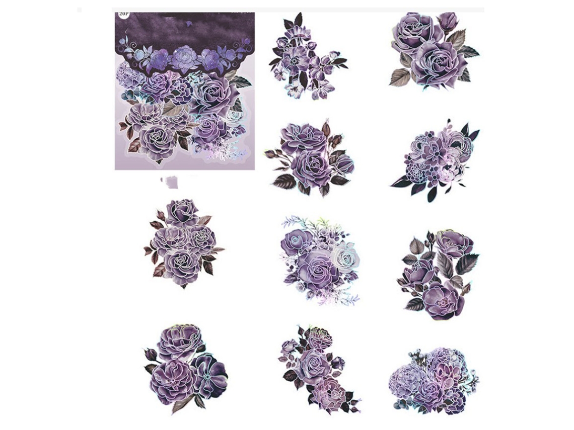 20 Adesivos De Flores Pet Em Diferentes Estilos Para Scrapbooking E Manuais Diy
