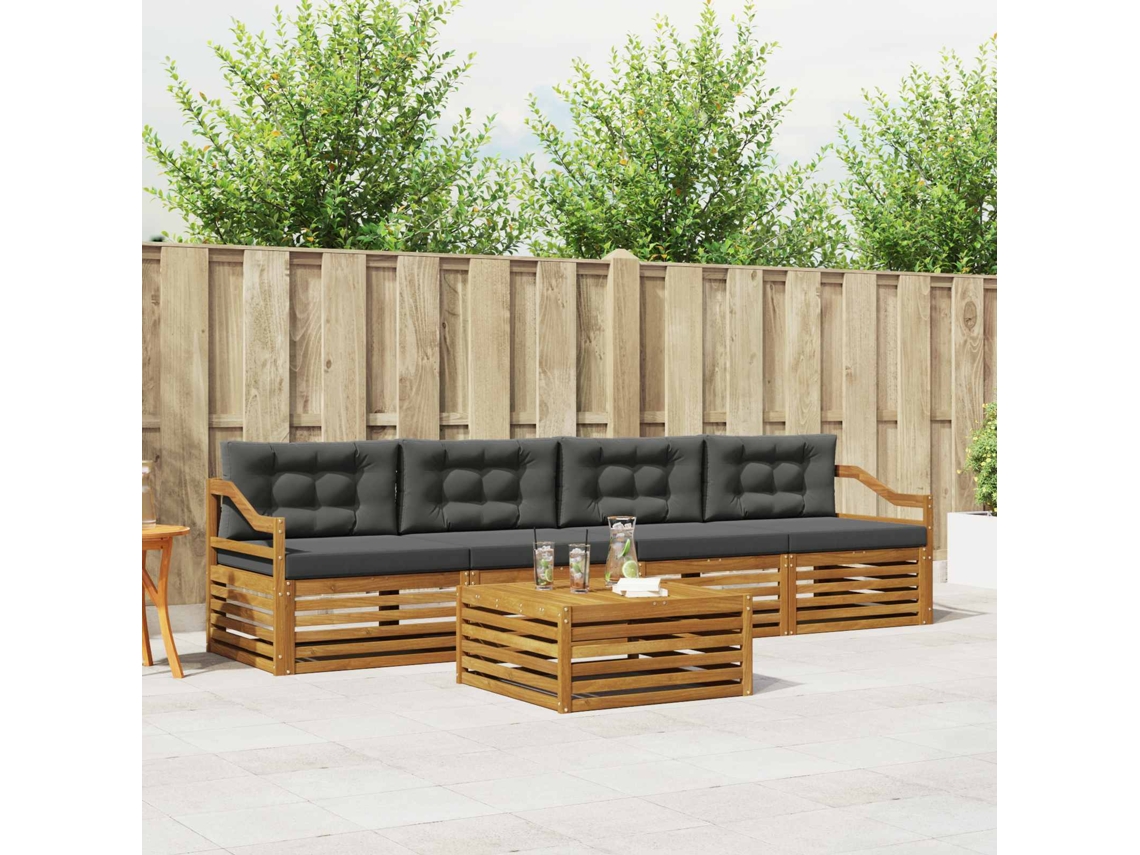 Vidaxl Conjunto De Sofás Para Exterior 5 Unid. Natural E Antracite