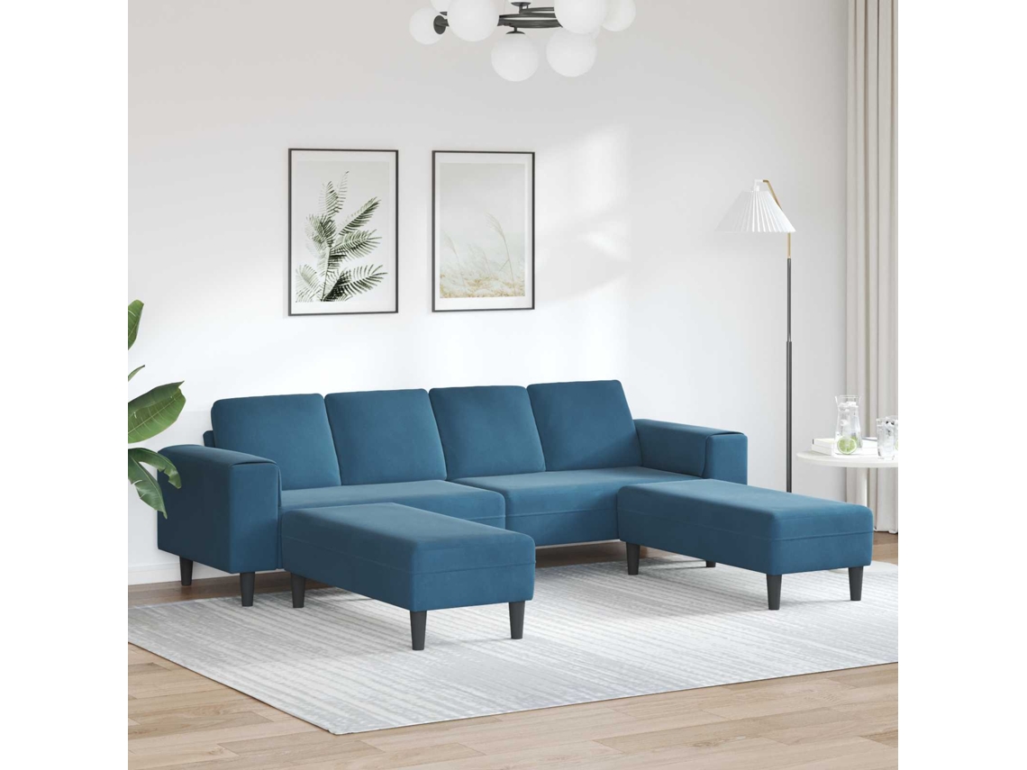 Vidaxl Sofá De Sala De Estar 3 Unid. Azul