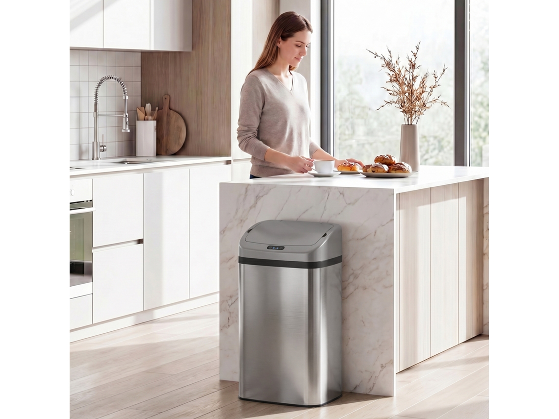 48l Sensor Trash Can For Kitchen Or Office, Auto Close Function, Stainless Steel, Silver Tone
