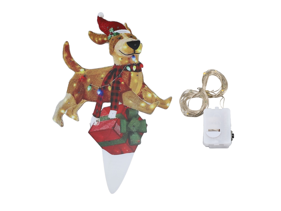 Decoração de cachorro natalino ao ar livre com luzes LED para jardim ou varanda | S/MARCA
