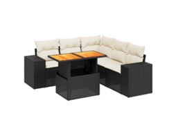 Conjunto 6 Sofás de Jardim com Almofadões VIDAXL Vime Pe Preto