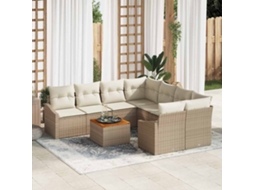 Vidaxl Conjunto De Sofá De Jardim 9 Unid. Bege Vime Pe