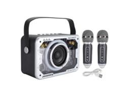 Primerox máquina de Karaokê Infantil Sem Fio Mini Portátil Bluetooth com Microfone Prata