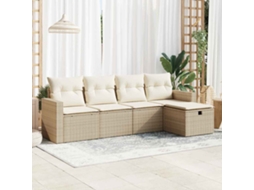 Vidaxl 5 Pcs Conjunto De Sofás P/ Jardim Com Almofadões Vime Pe Bege