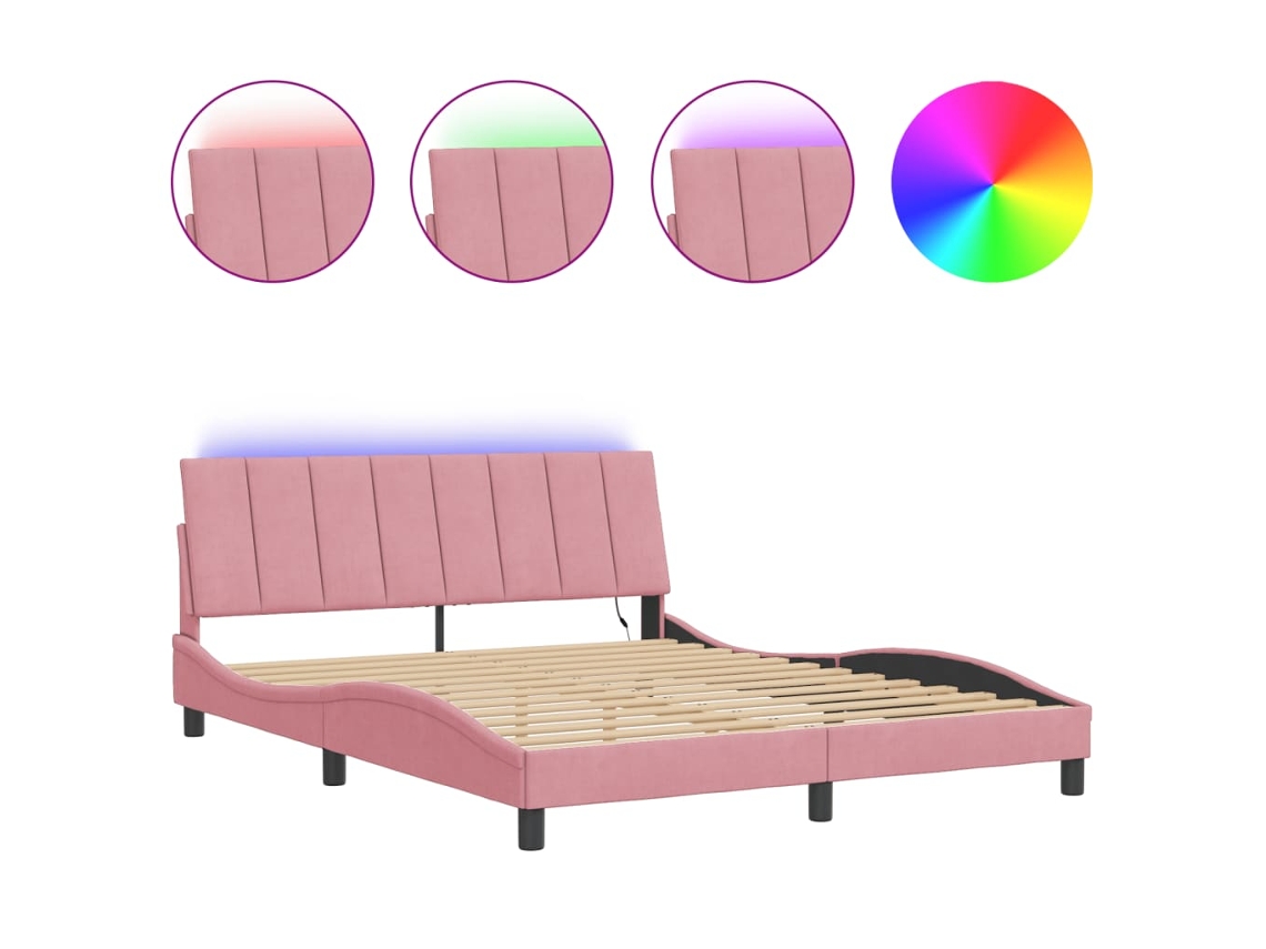 Bed Frame, Bed Frames Vidaxl Cor-de-rosa Veludo (160 X 200 Cm)
