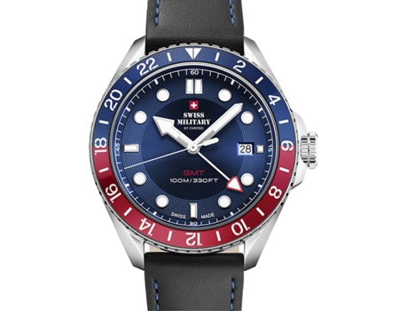 Relógio masculino preto couro real Sm34095.06 SWISS MILITARY BY CHRONO